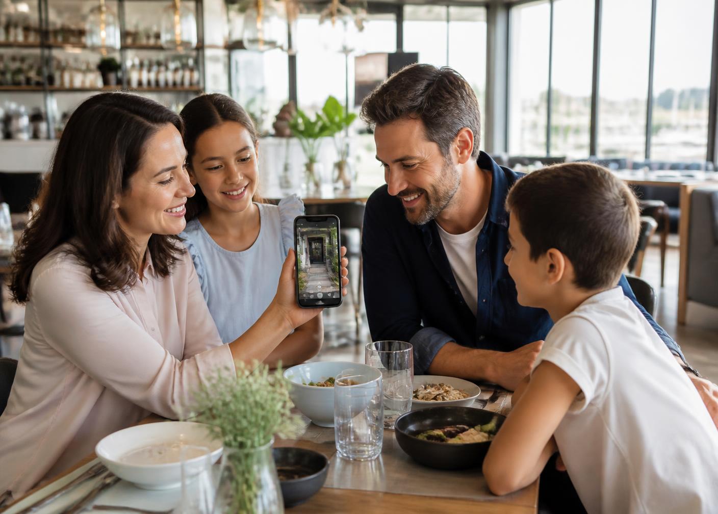 Family checking their front door while away from home